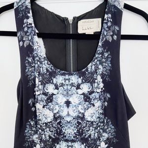 Nicole Miller Black and White Floral Artelier Cutout Illusion Midi Dress. Size 6